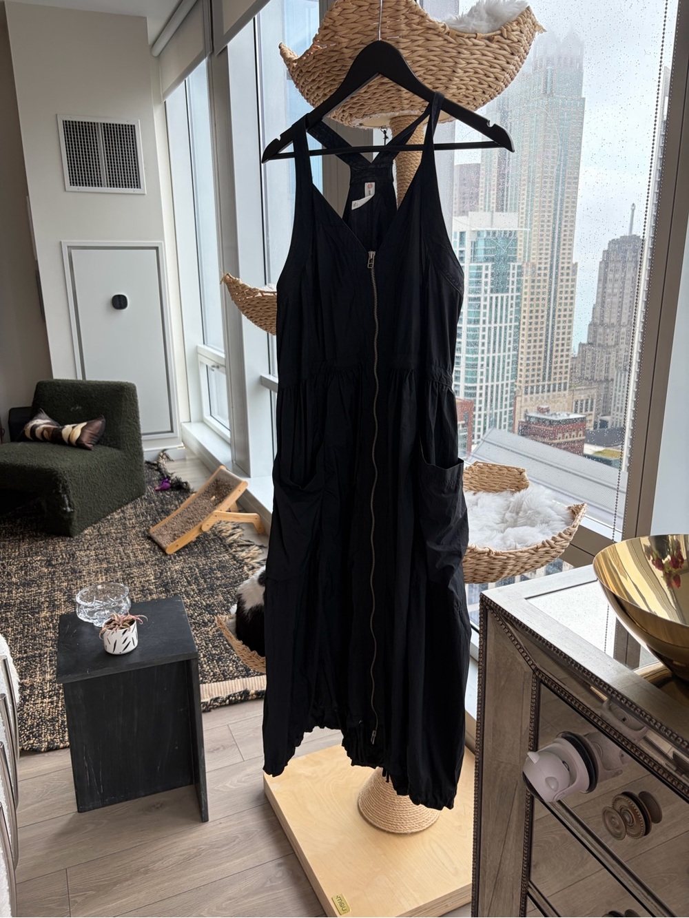 Sleeveless Black Midi Dress with Front Zip